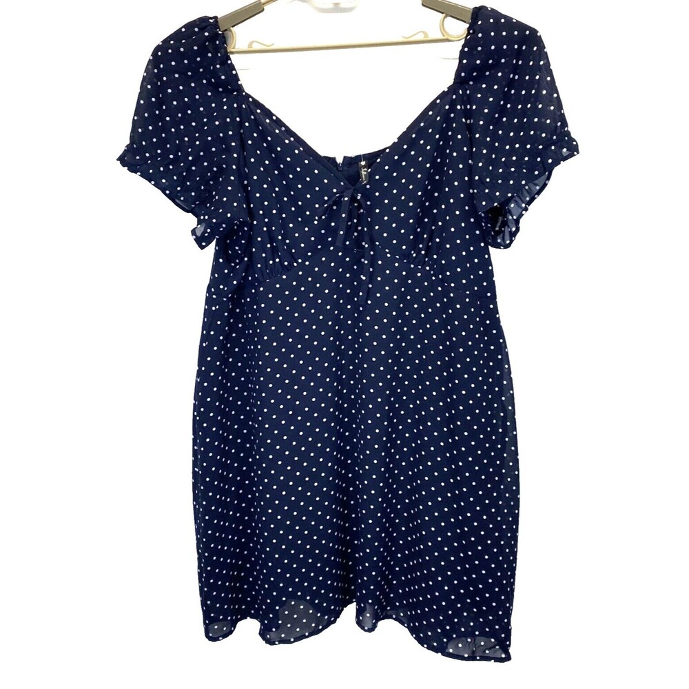 Influence Dress Womens Size 24 Polka Dot A-line Pleated Waist Petal Sleeve Lined